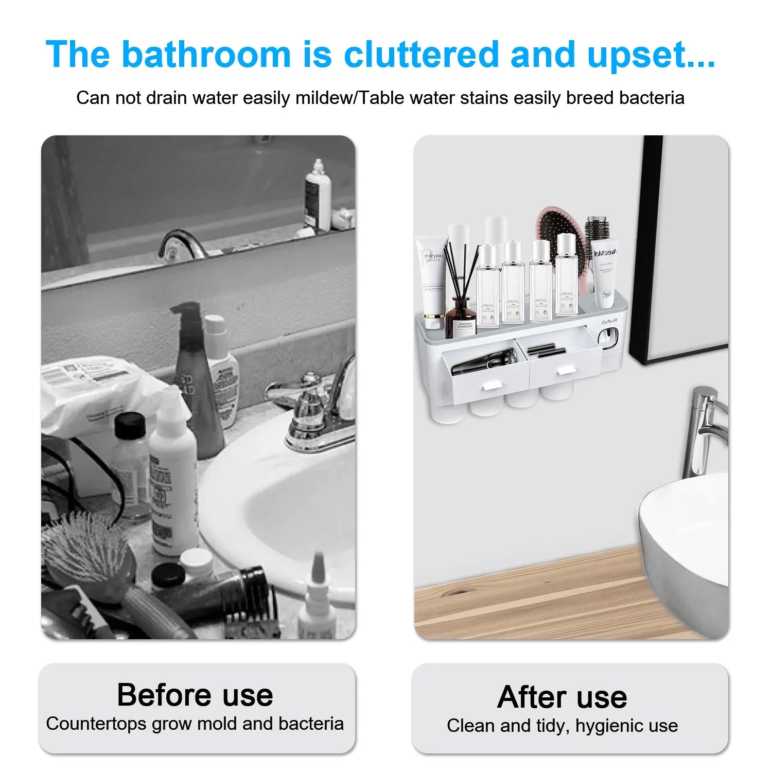 Wall Mounted Toothbrush Holder for Bathroom, Automatic Toothpaste Dispenser Kit with Magnetic Cups Kids & Family Set Toothbrush Holders, Storage Rack & Easy Install, Durable Space-Saving (Grey,4 Cups)