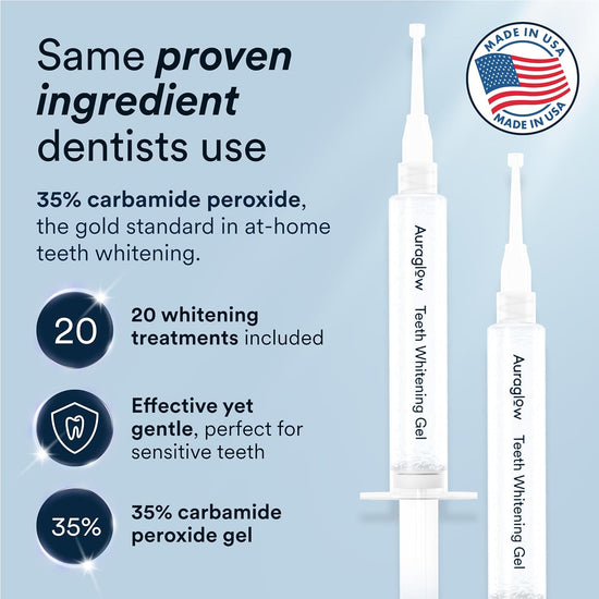 Auraglow Teeth Whitening Kit, LED Accelerator Light, 35% Carbamide Peroxide Teeth Whitening Gel, 20+ Whitening Treatments, Whitens up to 10 Shades in 7 Days