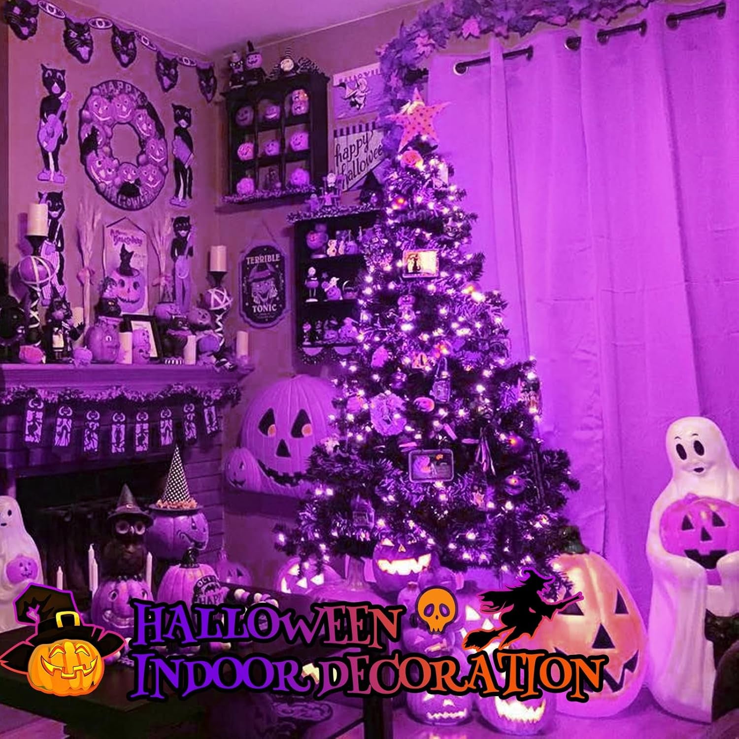 SANJICHA Purple Extra-Long 66FT 200 LED Halloween Lights for Indoor/Outdoor, Super Bright 8 Lighting Modes Plug in String Lights for Halloween Decorations Bedroom Party Garden Patio Tree (Purple)